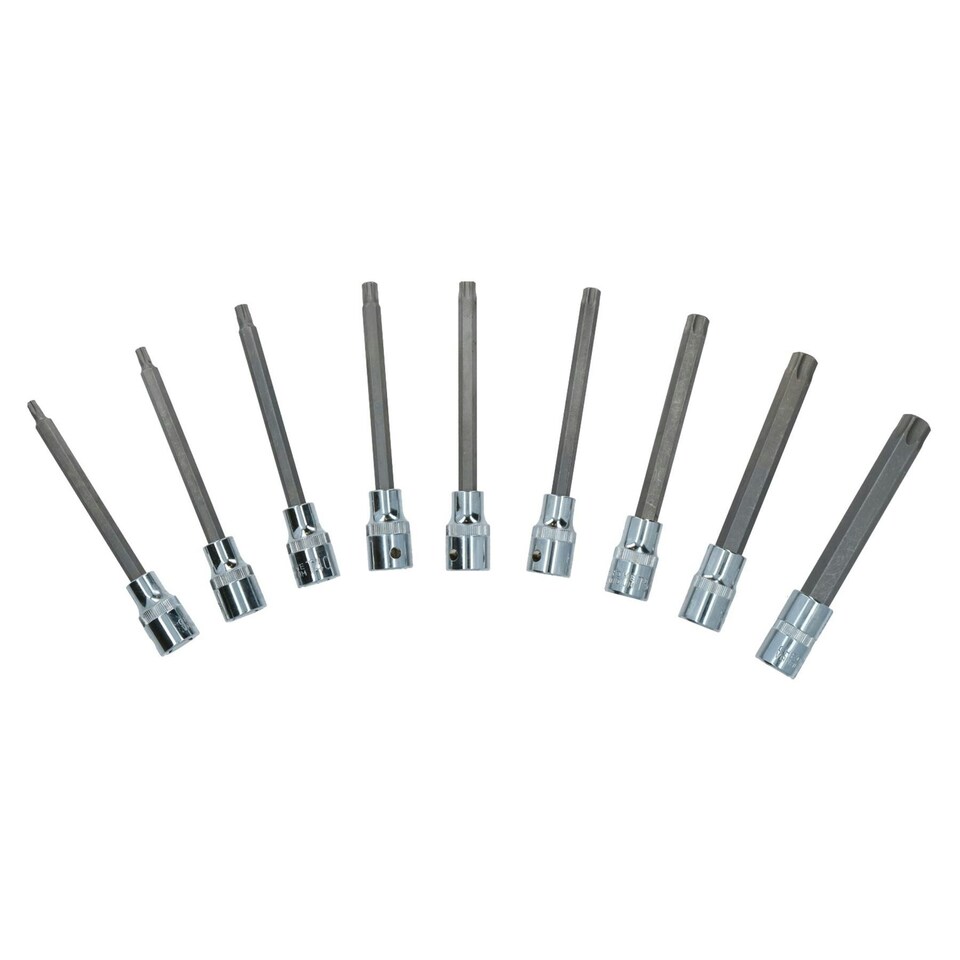 image 1 of 1/2" Drive Male + Female Short Long Torx E Sockets T27 - T70 E10 - E24 18pc
