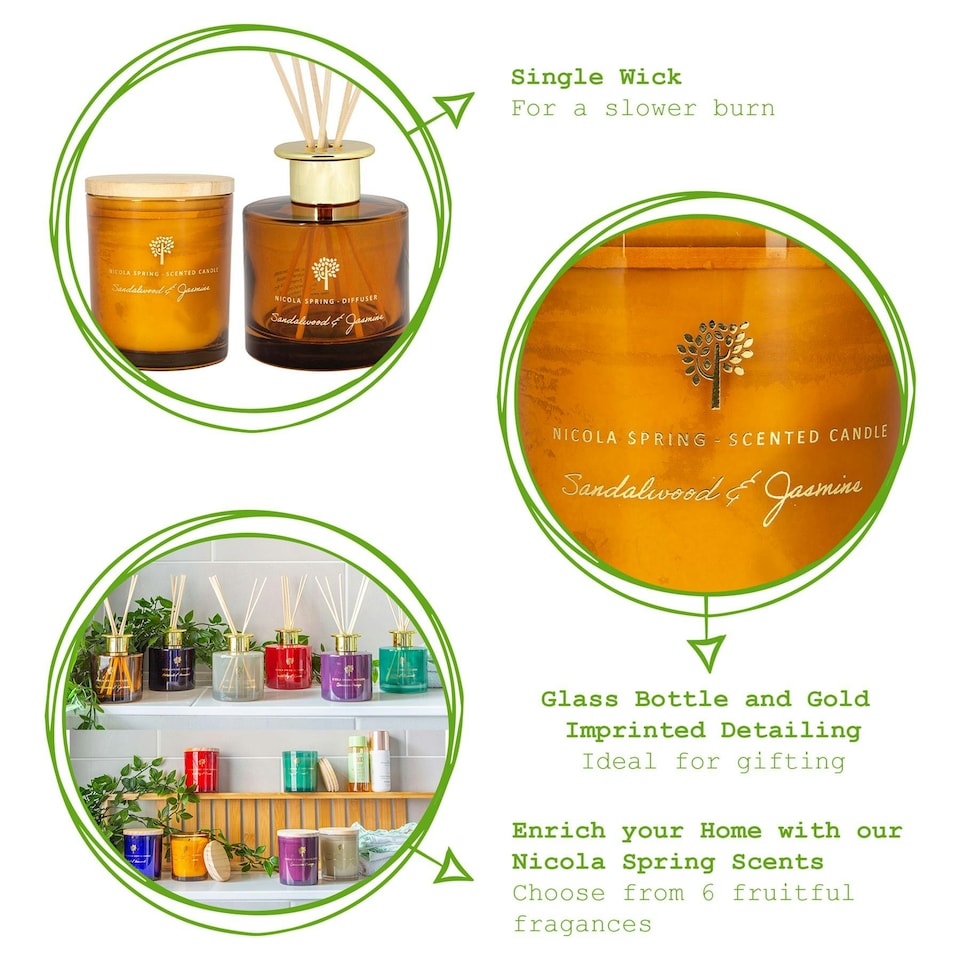 image 1 of Nicola Spring Scented Candle & Reed Diffuser Set - 130g - Sandalwood & Jasmine Orange