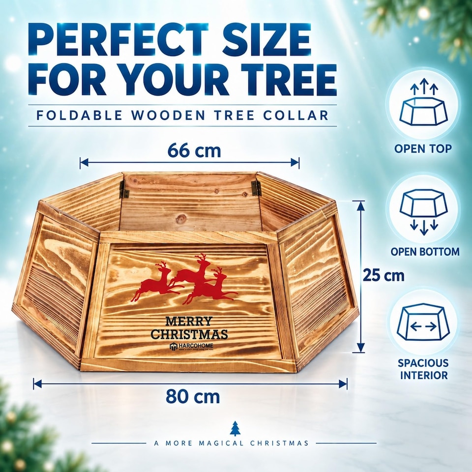 image 1 of 31.5 inch Hexagon Wooden Christmas Tree Collar with Burnt Finish for Festive Tree Stands