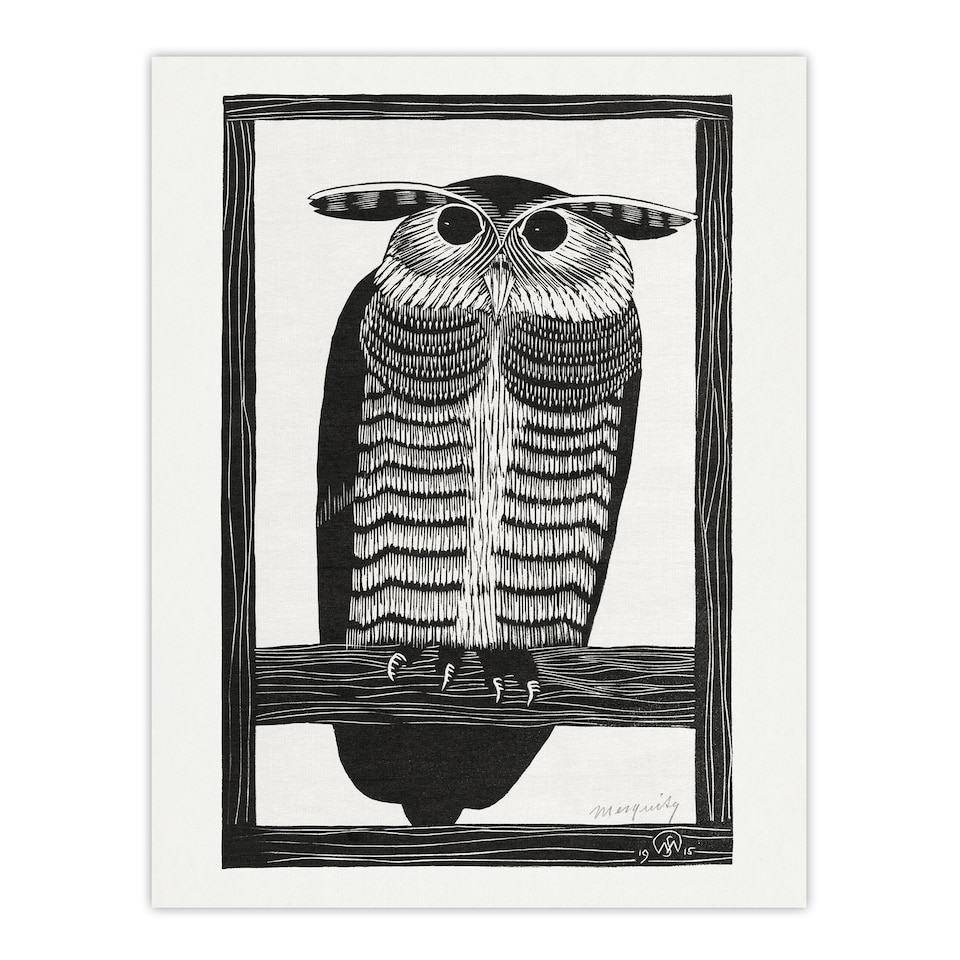 owl様リクエスト Samuel J De Mesquita Framed Wall Art Print Stylised Horned Owl