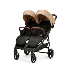 Venus Double Stroller – Suitable from Birth to 15kgs (Approx. 3 Years), Compact, Lightweight, Foldable Twin Pushchair, Includes Rain Cover (Biscuit)