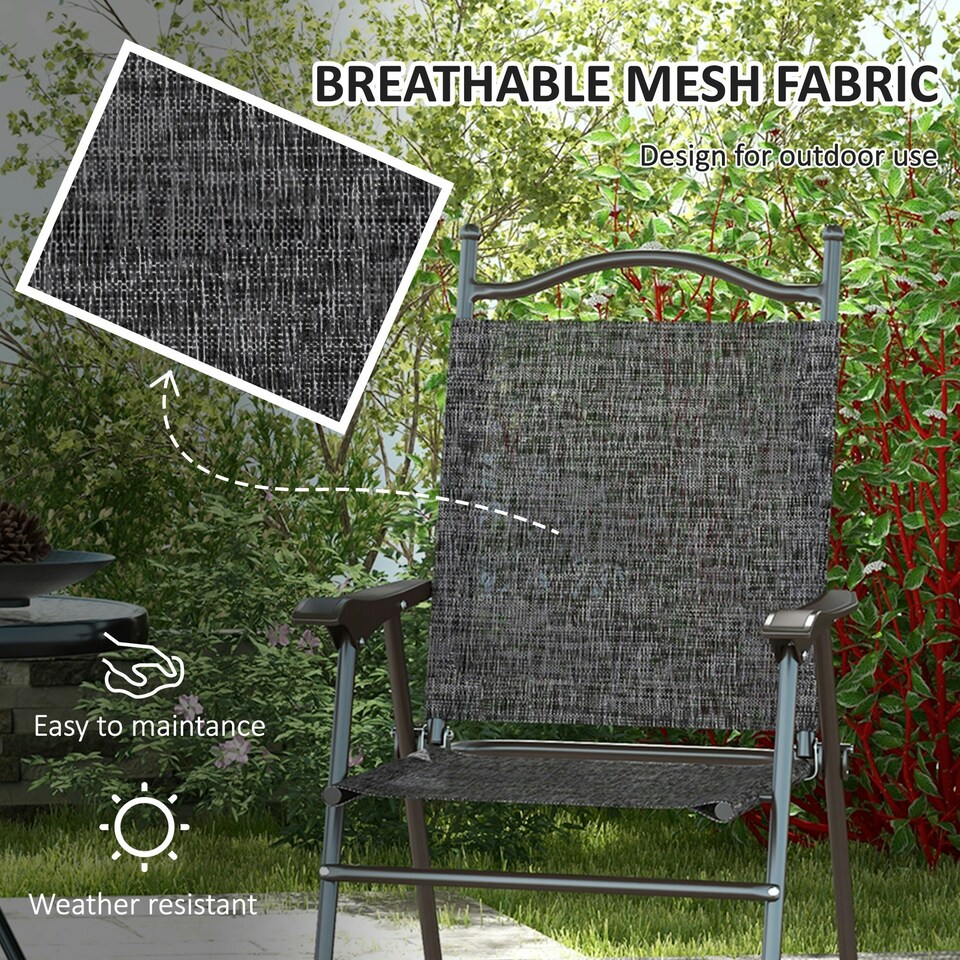 image 1 of Outsunny Folding Chairs Set, Breathable Mesh Fabric Seat, Grey