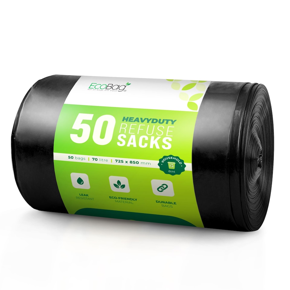 image 1 of Ecobag 70L Extra Strong Heavy Duty Refuse Sacks Leak Resistant Bin Bags