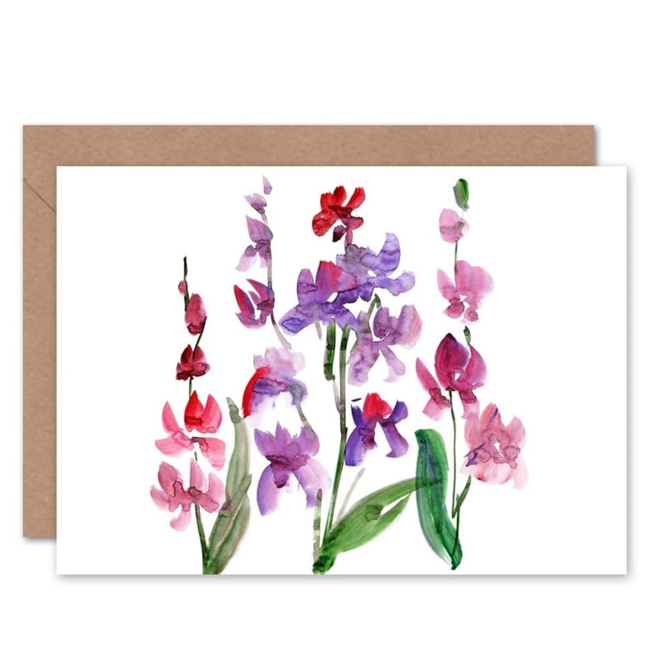 image 1 of Orchid Flowers Bright Abstract Floral Watercolour Art Card