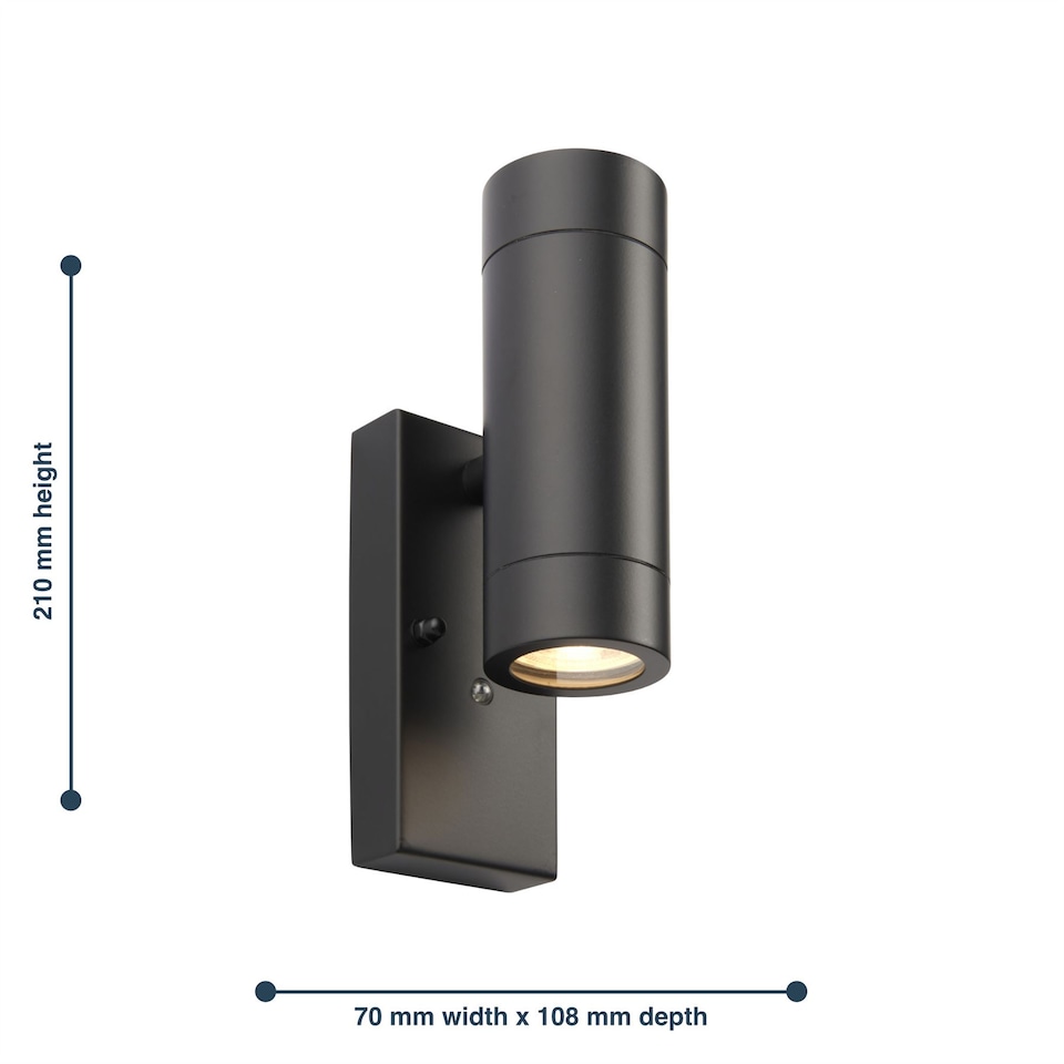 image 1 of Set of 2 Blaze - Black Outdoor Up Down Photocell Sensor Wall Lights | Black | Clear | 2