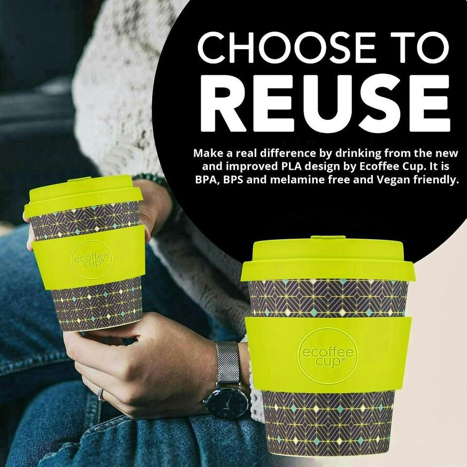 image 1 of Ecoffee Cup 8oz 240ml Reusable Eco-Friendly 100% Plant Based Coffee Cup with Silicone Lid & Sleeve - Melamine Free Travel Mug N/A | Kerr & Napier