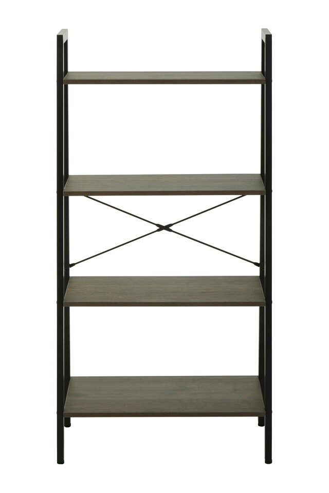 image 1 of Interiors by Premier Functional Four Tier Dark Oak Veneer Ladder Shelf Unit, Stylish Industrial Narrow Shelf, Versatile Cupboard | Brown