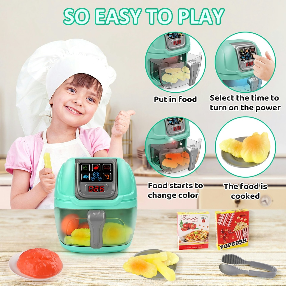image 1 of Green Air Fryer Toy – Pretend Play Cooking Machine Role Play Set