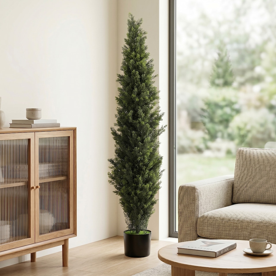 image 1 of HOMCOM Set of 2 Decorative Artificial Plants Cypress in Weighted Pot, 150cm