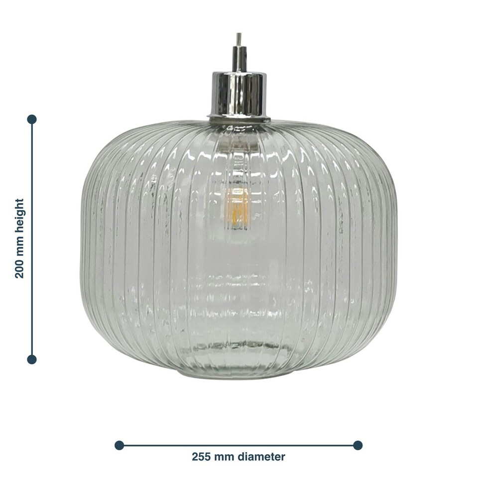 image 1 of First Choice Lighting Set of 2 Batley Large Clear Ribbed Glass Easy Fit Pendant Shades Clear