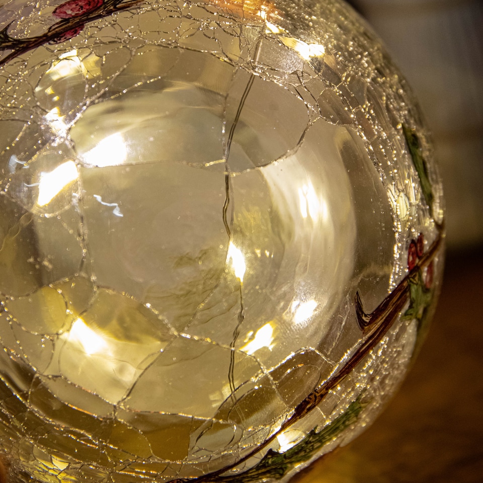 image 1 of 15cm Battery Operated Light up Robin Crackle Glass Ball with 12 Warm White LEDs