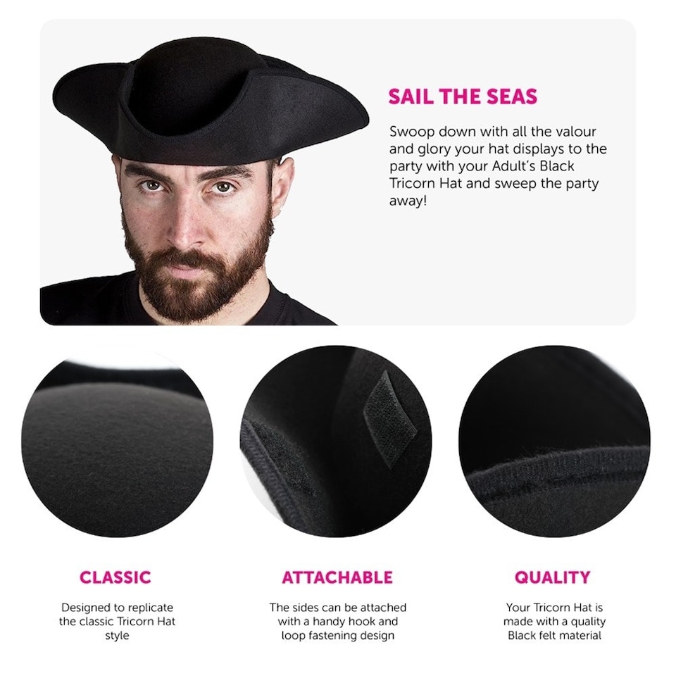 image 1 of Pack of 6 Black Tricorn Hat Black | One Size