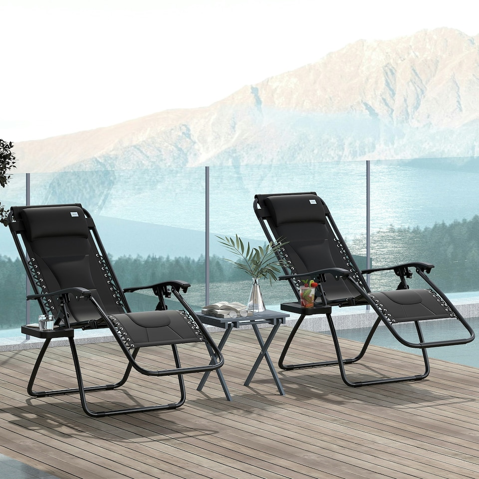 image 1 of Outsunny 2 Pcs Zero Gravity Lounger Folding Recliner Chair Cup Holder Brown
