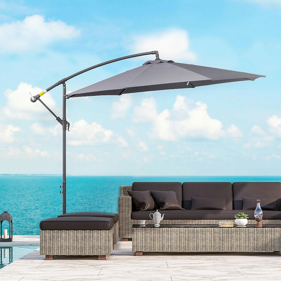 image 1 of Outsunny 3(m) Garden Banana Parasol Cantilever Umbrella, Grey