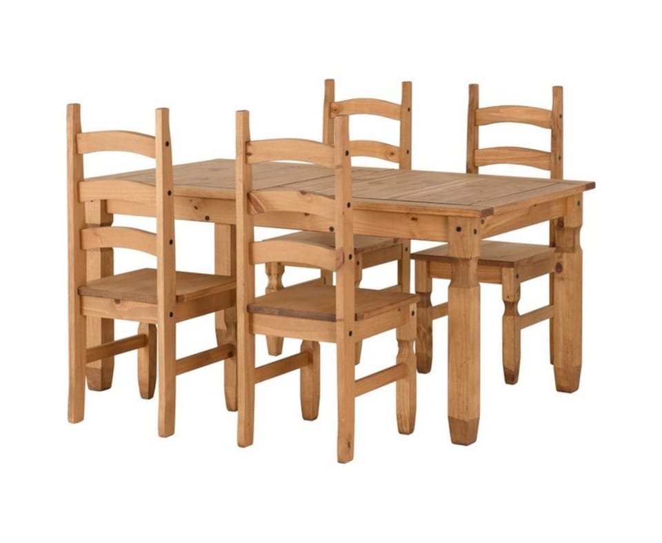 Corona Extending Dining Set (4 Chairs) - Distressed Waxed Pine | Brown | 5