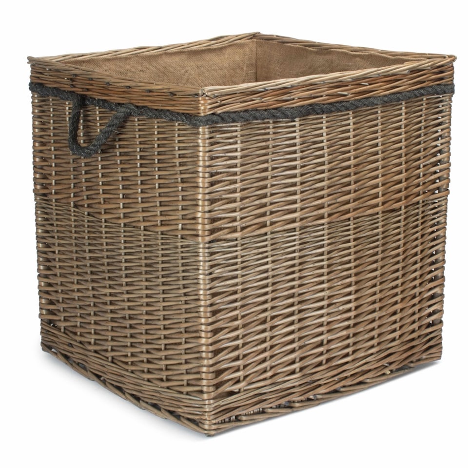 image 1 of Set of 3 Antique Wash Square Storage Log Basket