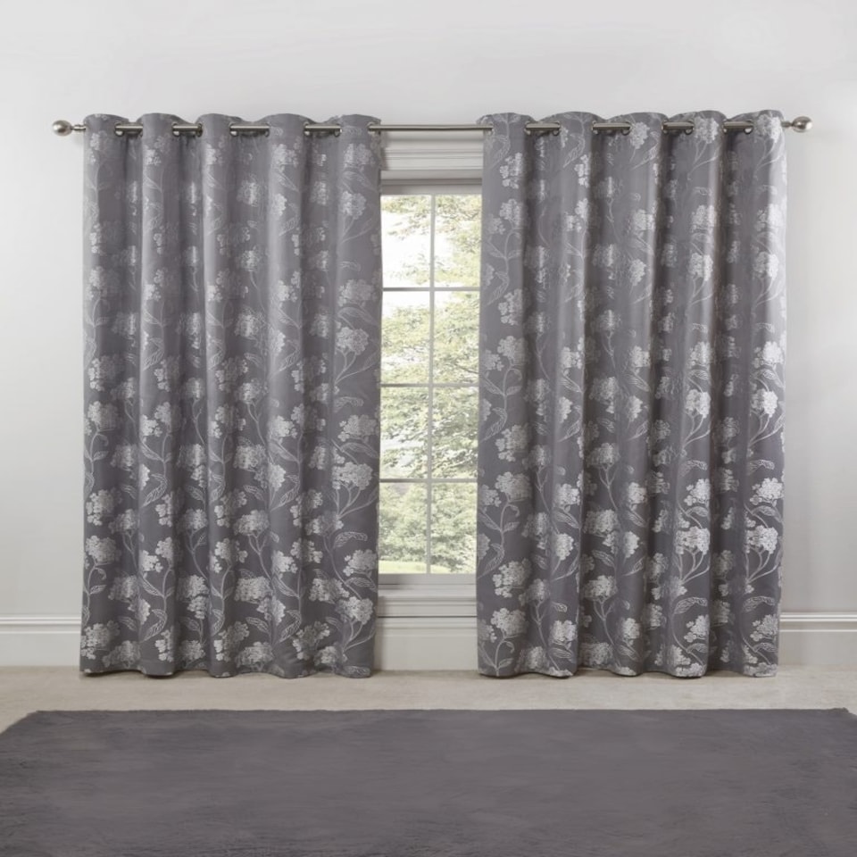 image 1 of English Garden Lined Eyelet Jacquard Curtains 228cm x 228cm Silver | Grey | Grey