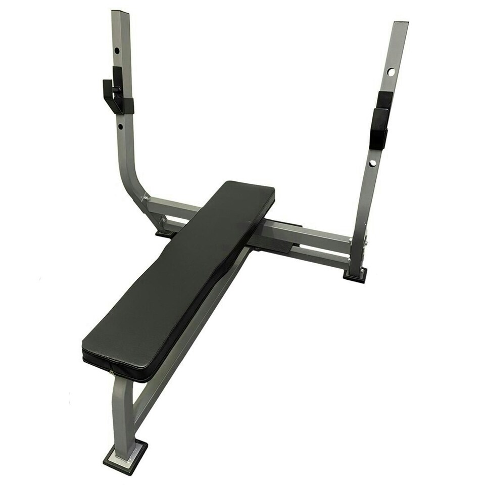 image 1 of Commercial Flat Bench Press w/ Olympic Barbell Squat Rack