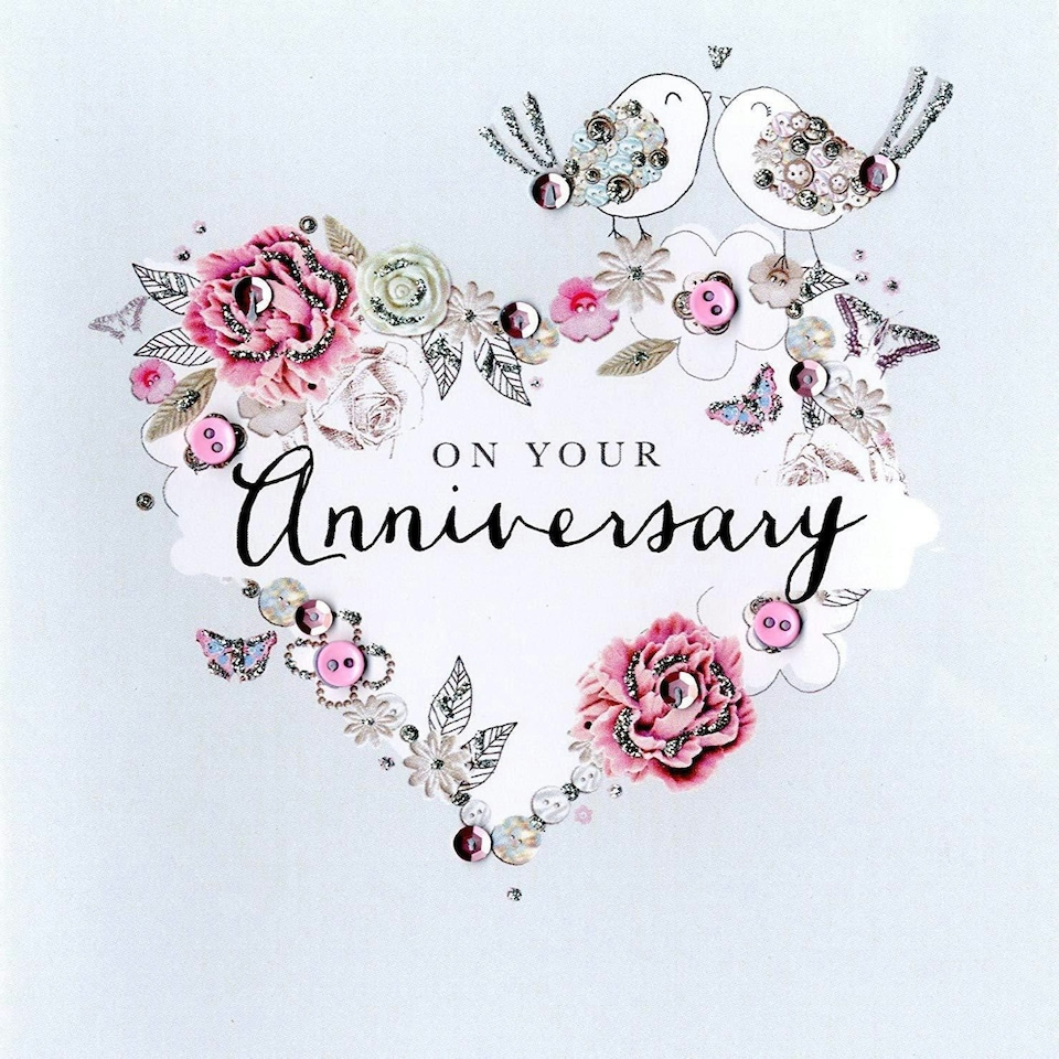 image 1 of On Your Anniversary Buttoned Up Greeting Card Embellished Cards