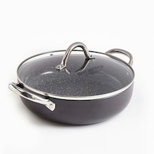 Durastone Black 28cm Shallow Casserole Pan with Lid, Oven Safe, All hob Compatible