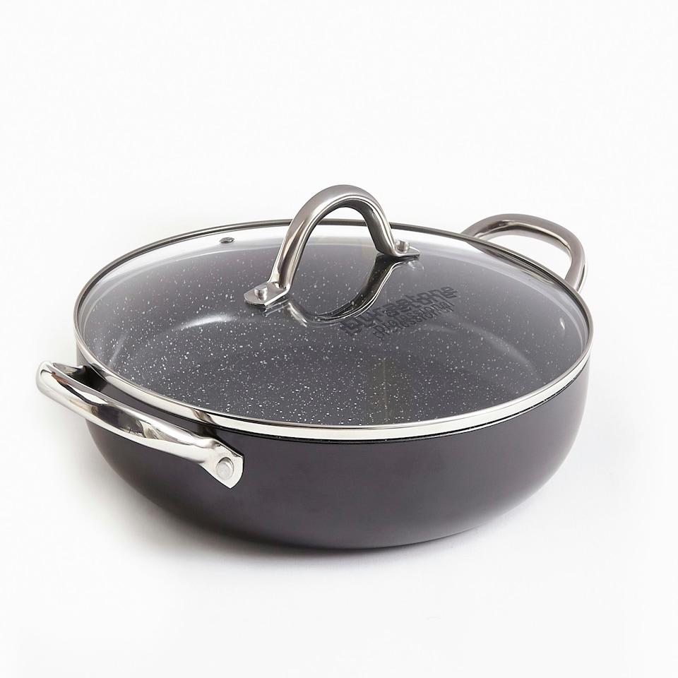 image 1 of Durastone Black 28cm Shallow Casserole Pan with Lid, Oven Safe, All hob Compatible