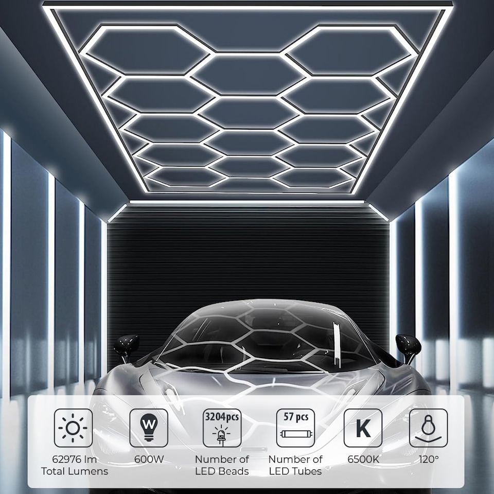 image 1 of 600W Car Showroom Light 440mm 23.6mm 38.1mm(57pcs) 1175mm 23.6mm 38.1mm(12pcs),PC T5 Tubes, 6500K, 100-120lm W