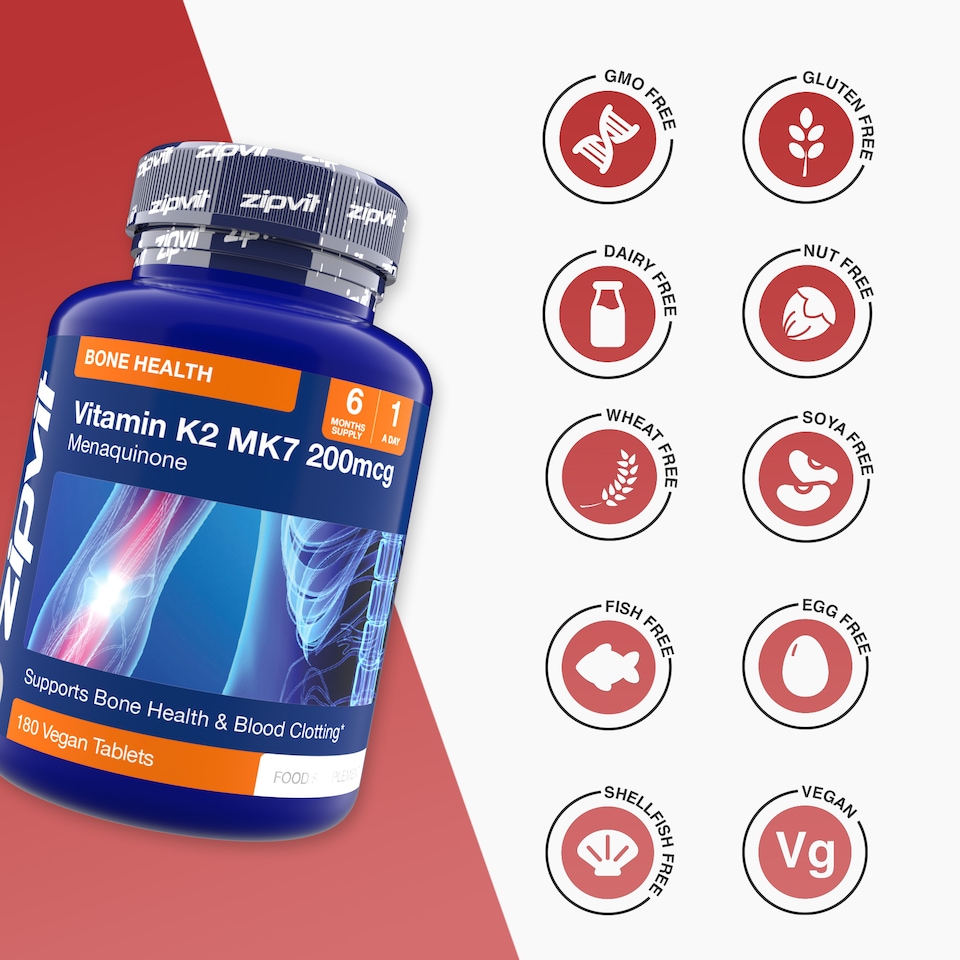image 1 of Zipvit Vitamin K2 MK-7 200mcg, Heart & Bone Support, 180 Vegan Tablets, 6-Month Supply