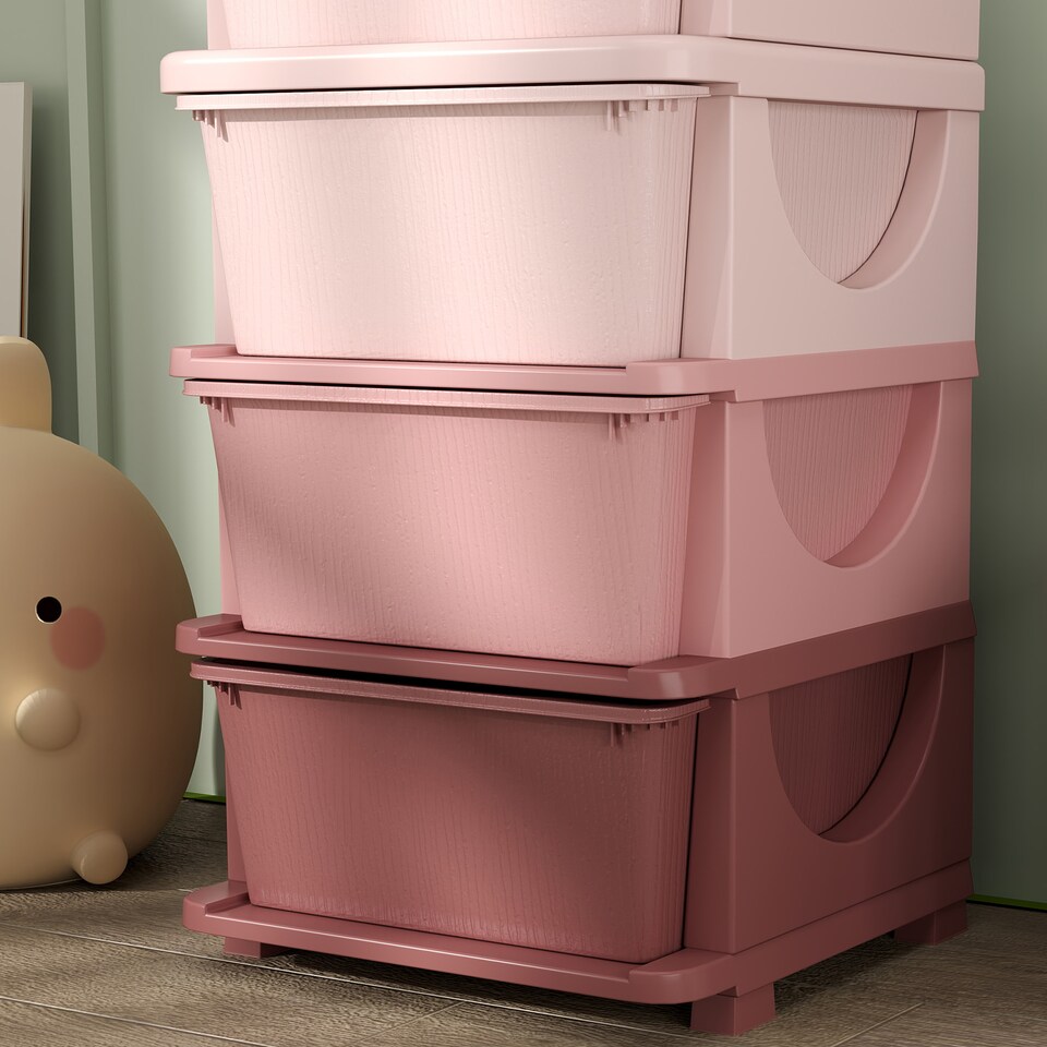 image 1 of HOMCOM 4 Drawers Plastic Storage Units, 4 Tier Kids Storage Units, Children Toy Chest for Nursery, Playroom, Bedroom, Pink | Pink