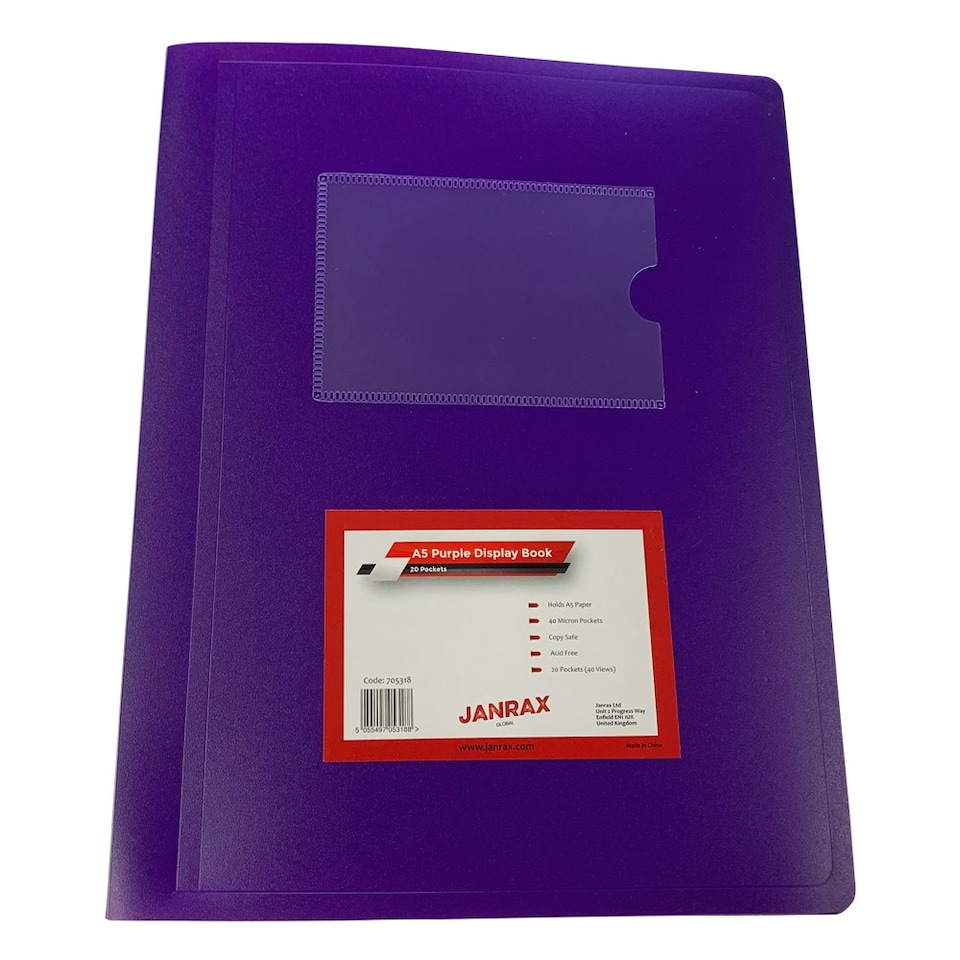 image 1 of A5 Purple Flexible Cover 20 Pocket Display Book