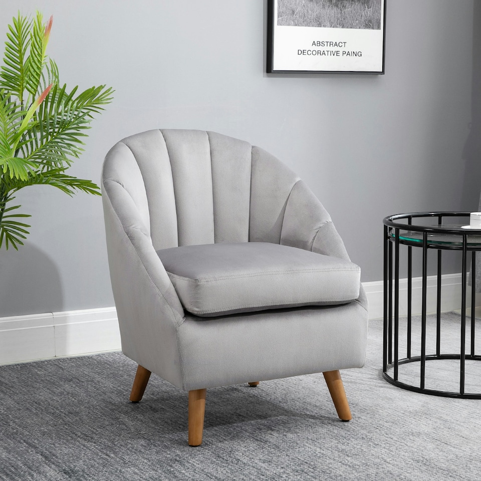image 1 of HOMCOM Velvet Fabric Single Sofa Accent Chair Solid Wood Leg Upholstered Grey