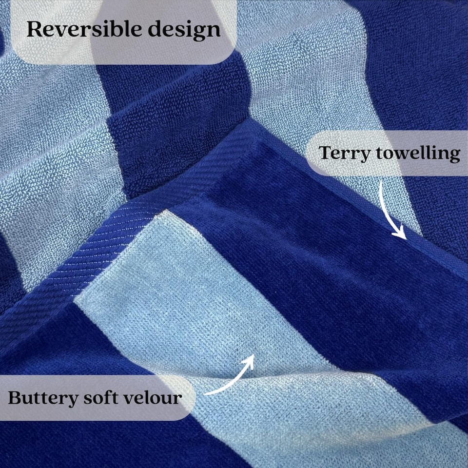 image 1 of Extra Large Organic Cotton Striped Beach Towel | Blue | Navy/Sky Blue | One size | 1