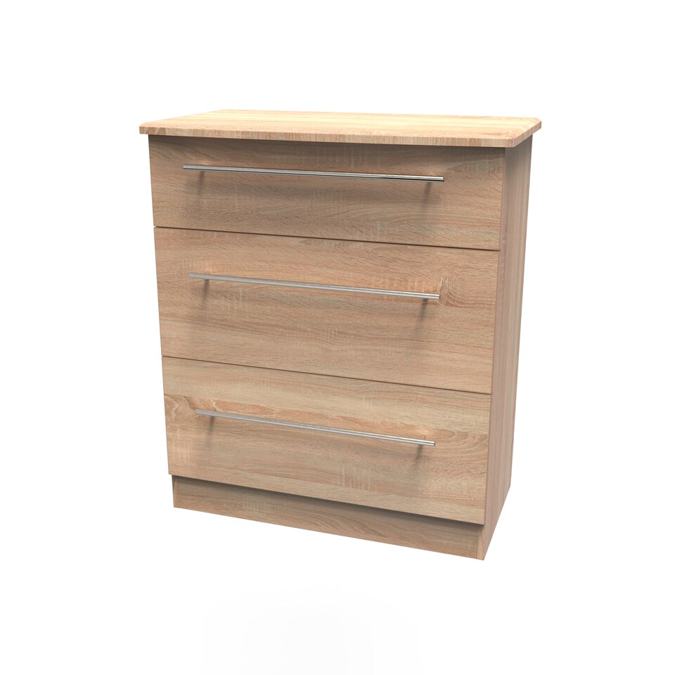 image 1 of Carlton 3 Drawer Deep Chest of Drawers in Bardolino Oak (Ready Assembled) | Brown | Bardolino Oak