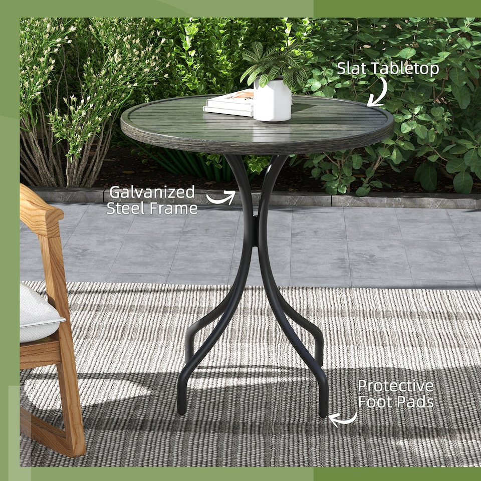 image 1 of Outsunny Round Garden Table Outdoor Side Table with Steel Frame Grey