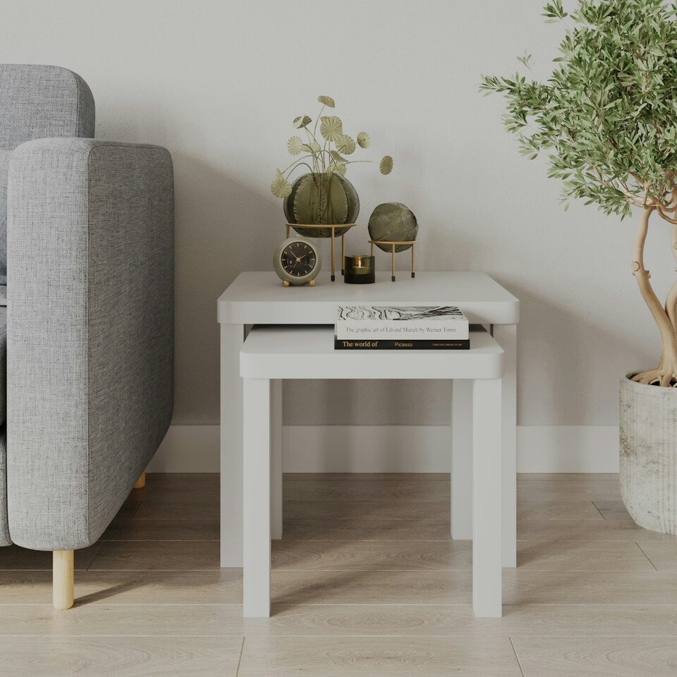 image 1 of Set of 2 Square Wooden Nesting Coffee Side Tables White | 0
