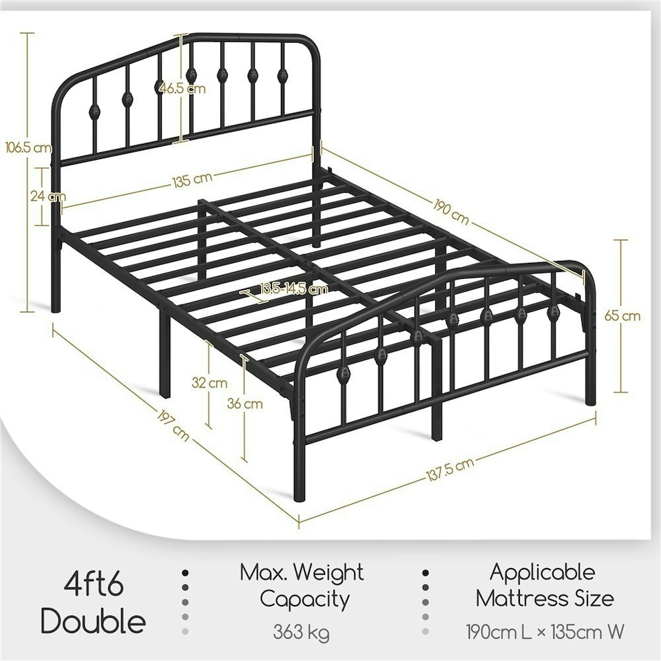 image 1 of Yaheetech 190 cm L × 135 cm W Modern Metal Bed Frame with Arched Headboard Black