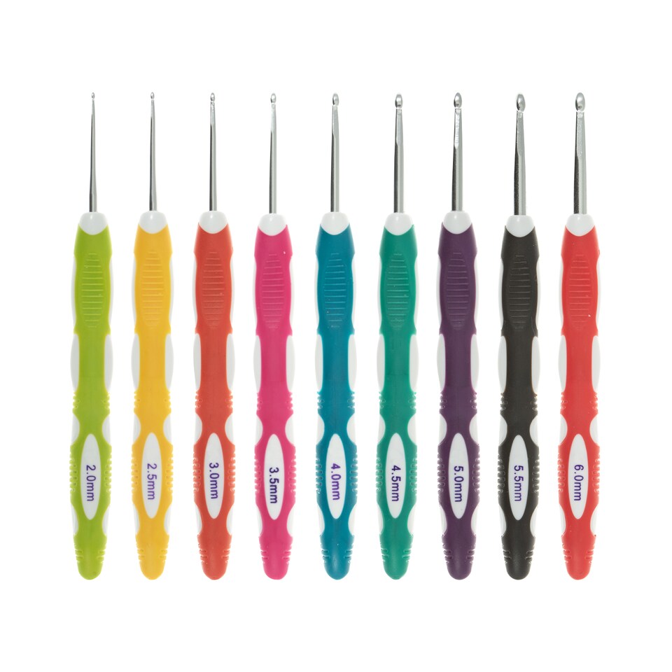 image 1 of Milward Soft Grip Crochet Hook Set - 9 Aluminium Hooks (2-6mm) with Ergonomic Handles, 16.5cm