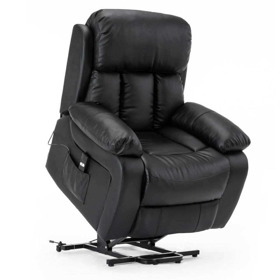 image 1 of Chester Single Motor Rise Recliner Bonded Leather Heat & Massage Chair (Black)