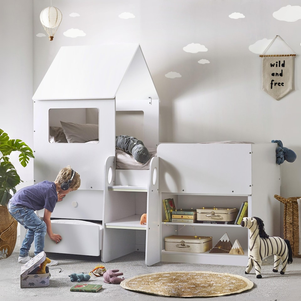 image 1 of Orpheus 90cm Single White Treehouse Midsleeper Cabin Bed