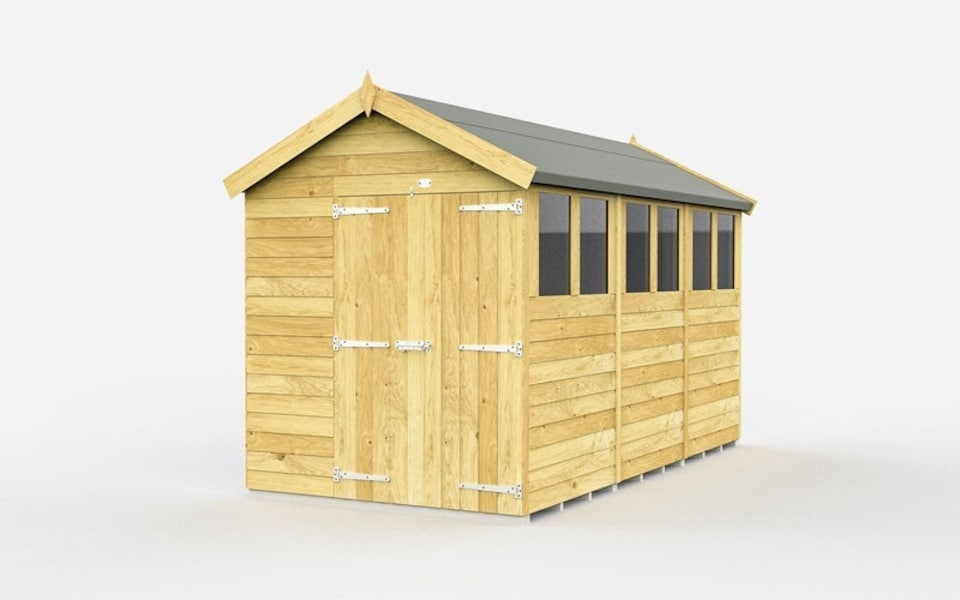 image 1 of 6 x 12 Feet Apex Shed - Double Door With Windows - Wood - L358 x W175 x H217 cm | Brown