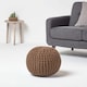 image 2 of Homescapes Chocolate Brown Round Cotton Knitted Pouffe Footstool - 35 x 40 cm | Brown | H 35cm x W 40cm