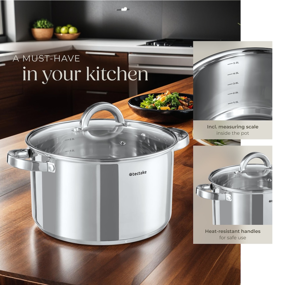 image 1 of Saucepan Set - 15-pieces, 5 saucepans, 2 frying pans, steamer, milk pot