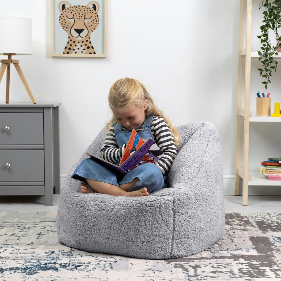 image 1 of icon Kids Teddy Bear Armchair Bean Bag Grey Childrens Bean Bags Grey | Gr