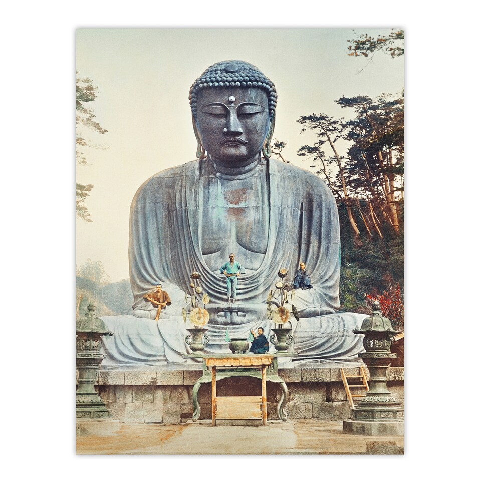 image 1 of The Bronze Buddha at Kamakura Retro Japan Wall Art Print Kazumasa 12x16"