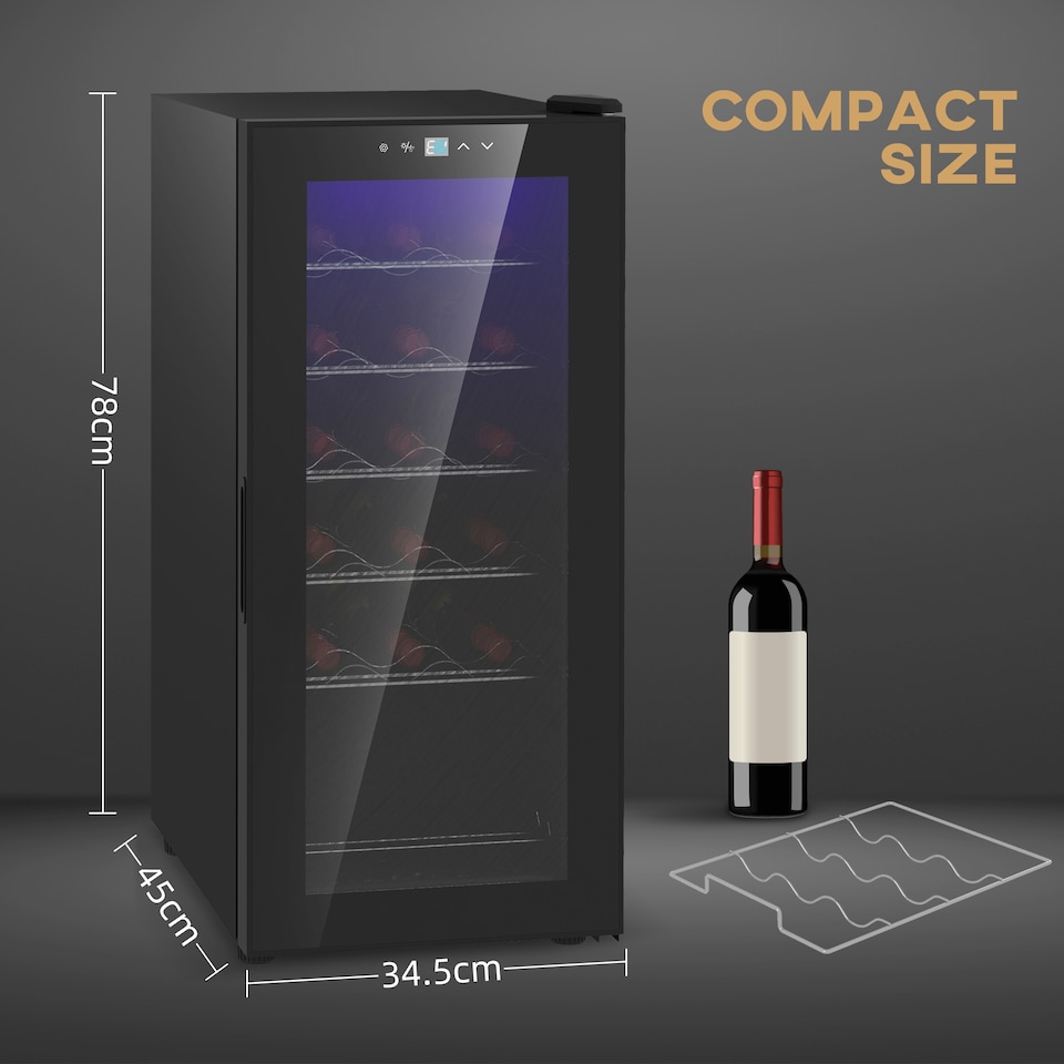 image 1 of HOMCOM 50L Wine Cooler, 18 Bottles, 5-18degree Freestanding Wine Fridge with Glass Door, LED Light, Temperature Control and Digital Touch Screen, Black