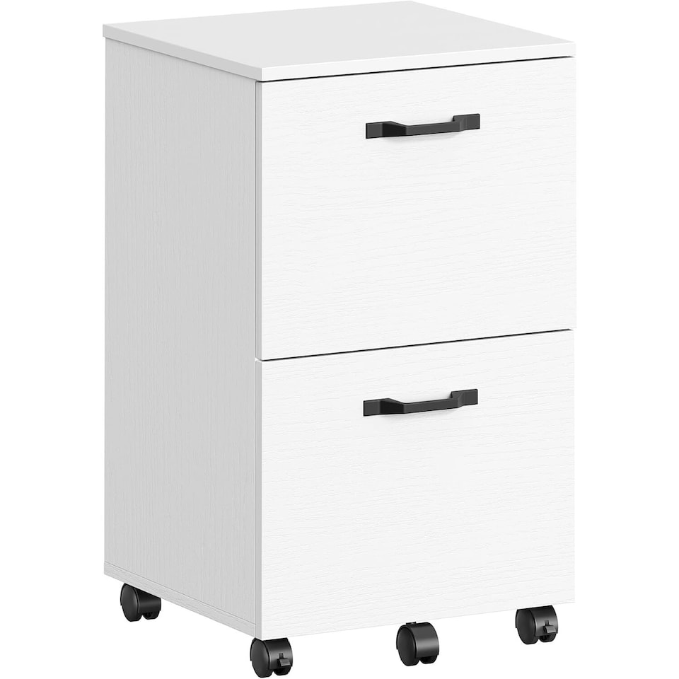 image 1 of Two-Drawer Mobile File Cabinet with Wheels, Compact Printer Stand Storage, White