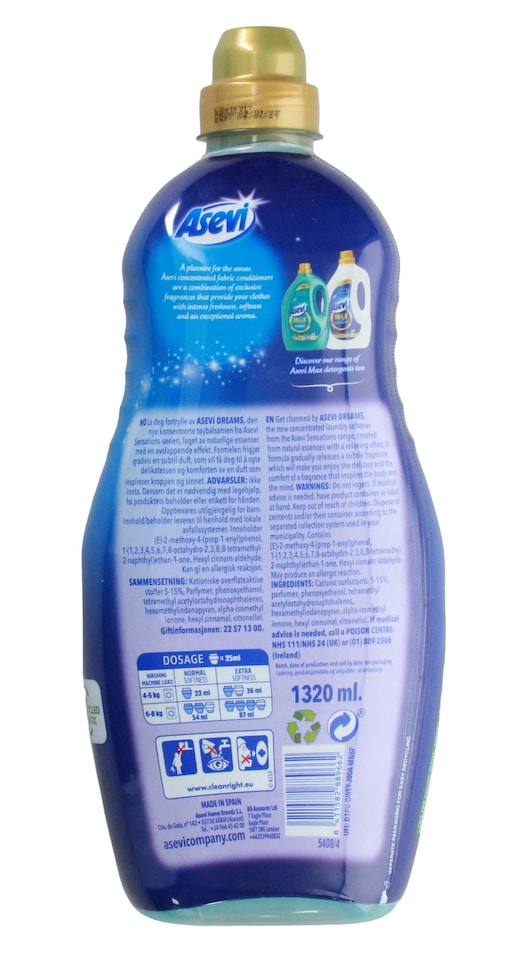 image 1 of Asevi Spanish Cleaning 4x1320ml Fabric Conditioner Sensations Dreams