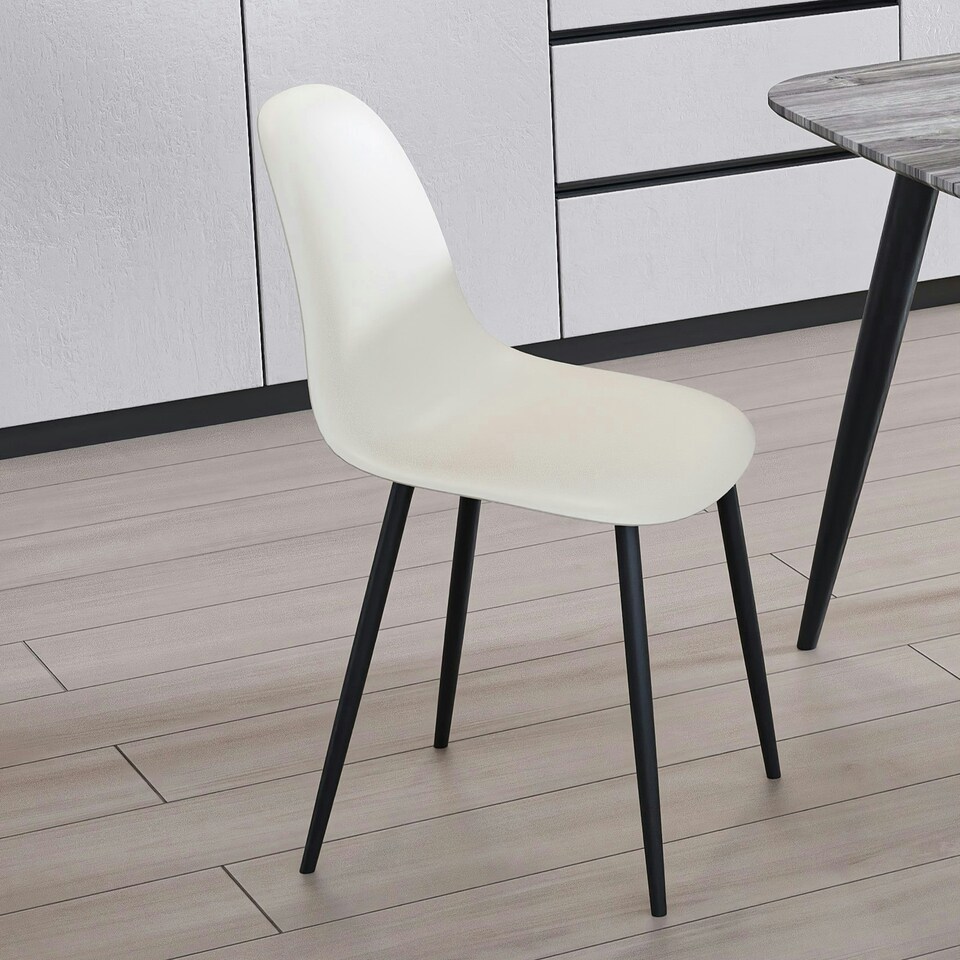 image 1 of Core Products Pair of Aspen Calico Cream Curve Plastic Chairs - Black Metal Legs Cream