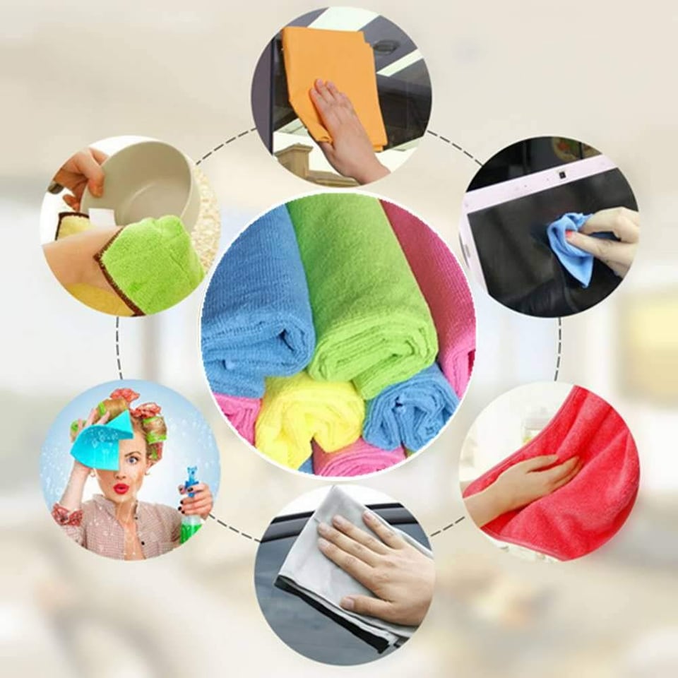 image 1 of KAV 40x40cm Microfibre Towel for Cleaning - Reusable Ultra Absorbent Lint Free Multipurpose Towle - Pack of 4 in Vibrant Colors