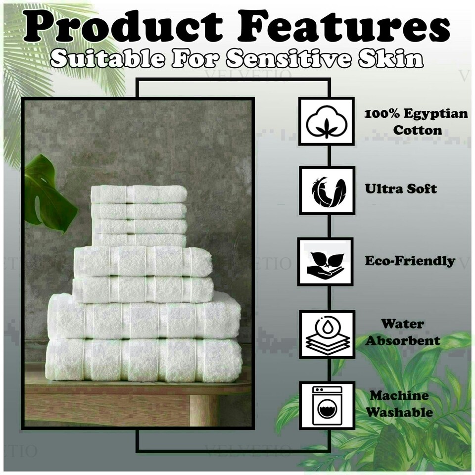 image 1 of VELVETIO 8 Piece Towel Bale Set Boston Shiny Stripe Pattern - 100% Cotton, 450 GSM Silver