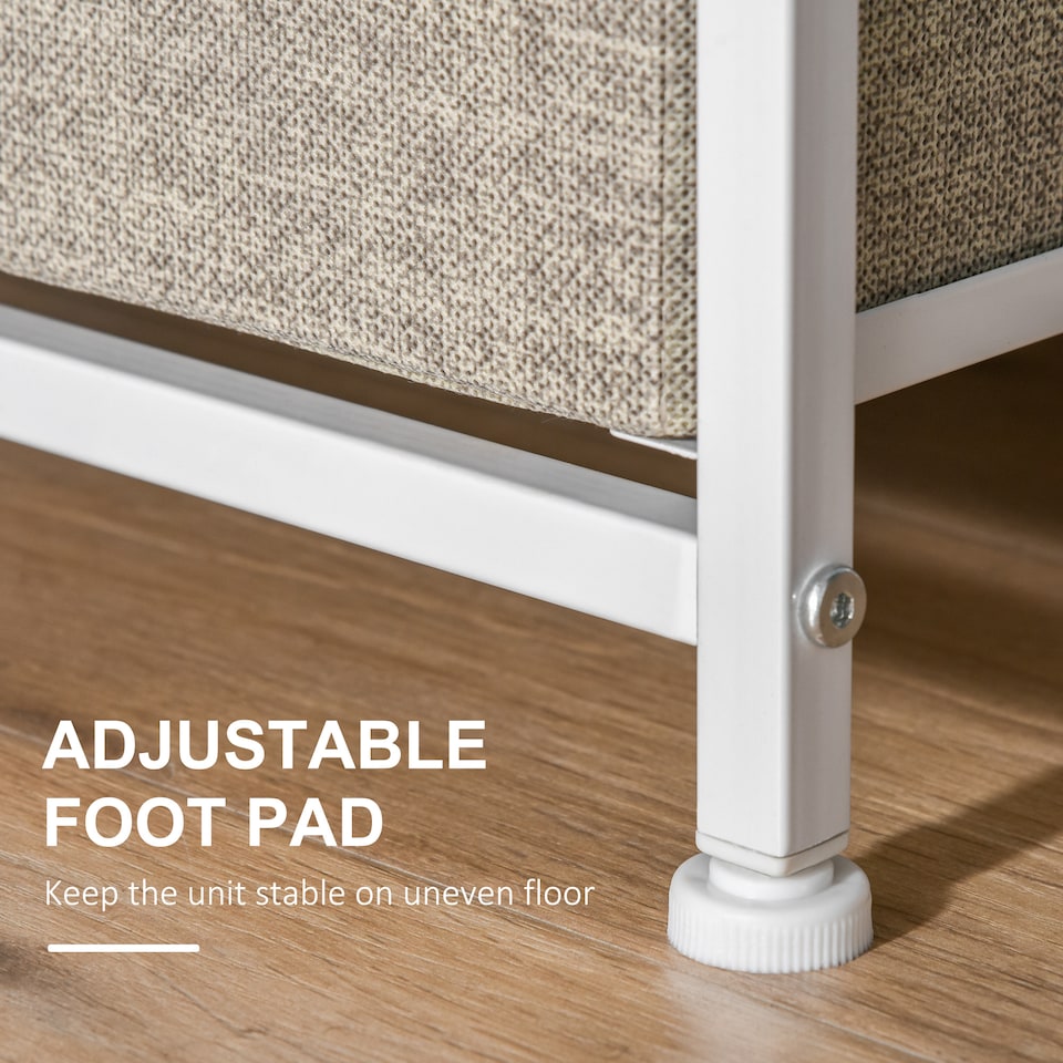 image 1 of HOMCOM Vertical 3-Tier Linen Drawer Cabinet Organizer Storage Dresser Tower with Metal Frame Adjustable Feet for Living Room, Bathroom, Kitchen, White, Oak and Light Grey